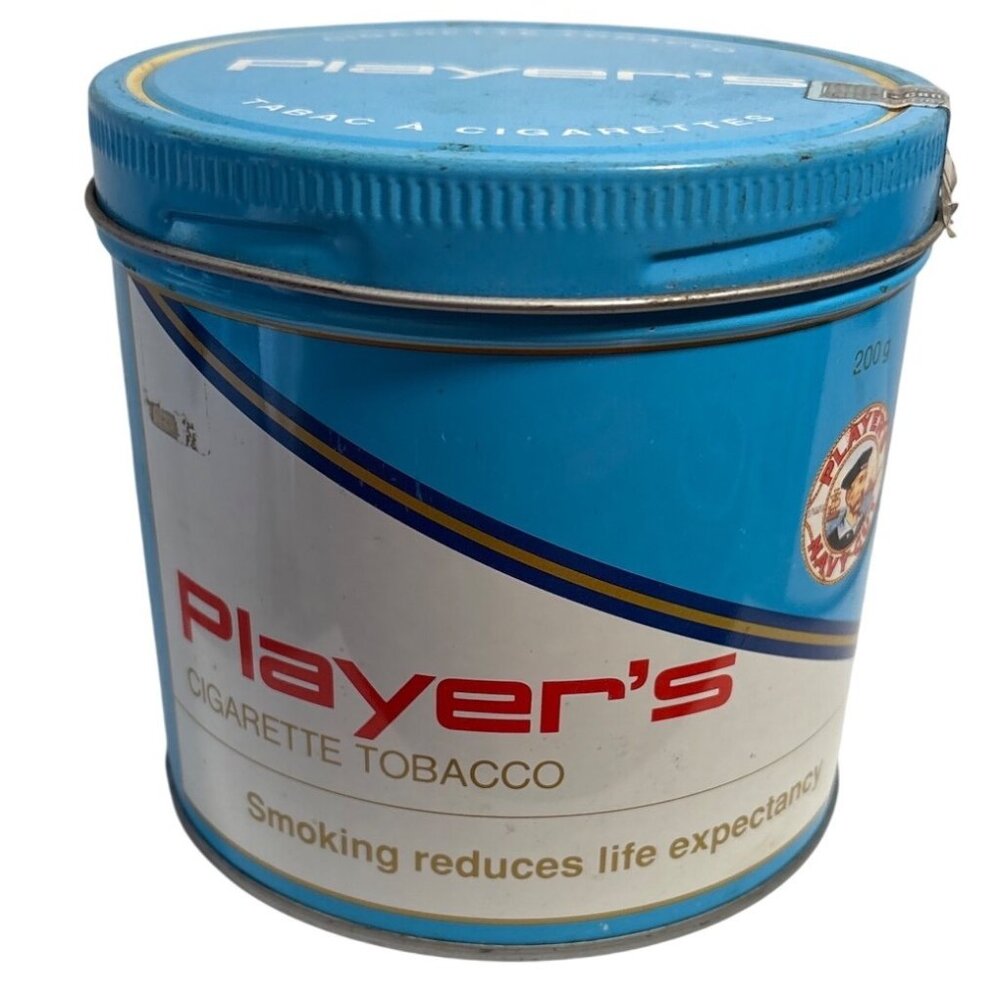 Players Cigarette Tobacco Tin 200g Blue & White Vintage Collectible